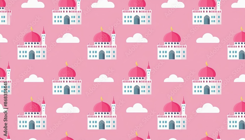 seamless pattern withseamless pattern with mosque, pink background mosque, pink background seamless pattern withseamless pattern with mosque, pink background mosque, pink background