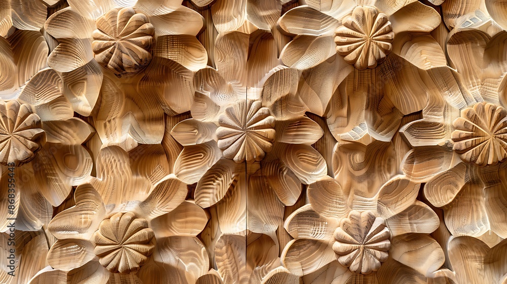 Intricate Wood Carving of Flowers