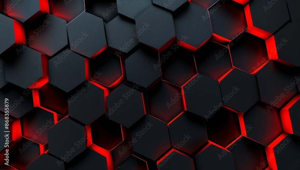 Abstract Hexagon Pattern with Red Glowing Edges Abstract Hexagon Pattern with Red Glowing Edges