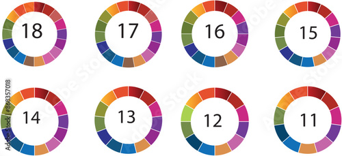 Thick circle sections vector in colors,18,17,16,15,14,13,12,11