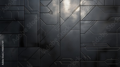  a black metallic panel with a geometric design