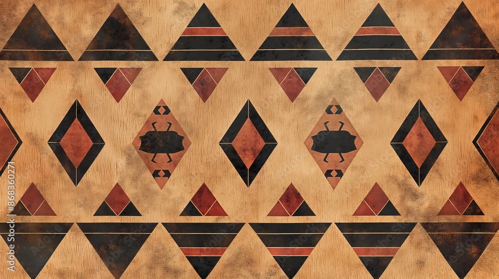 Fototapeta premium An ancient Egyptian geometric pattern with scarab beetles and triangles