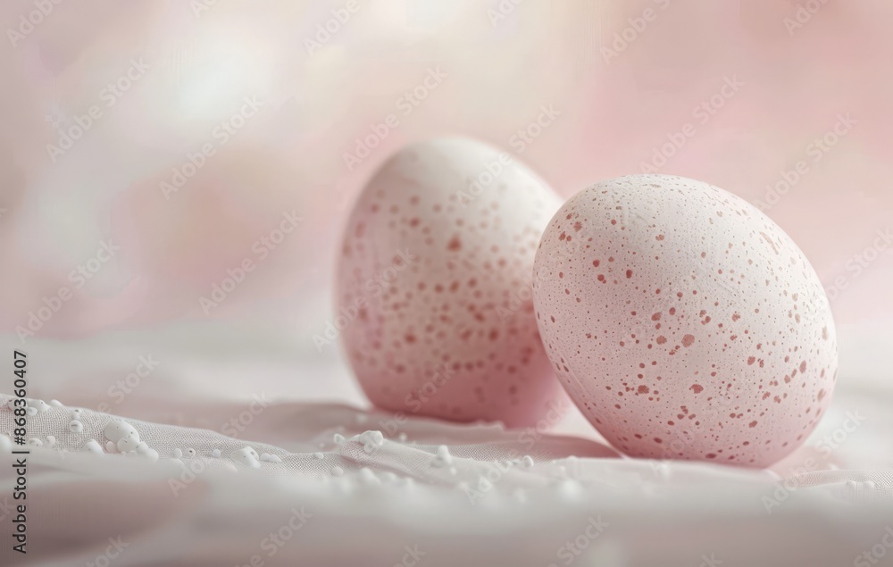 Soft Pink Speckled Eggs on a Blurred White Surface