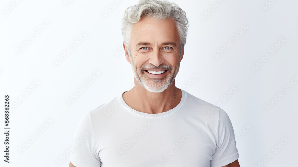 Portrait a senior beard man smiling looking at camera on white background Portrait a senior beard man smiling looking at camera on white background