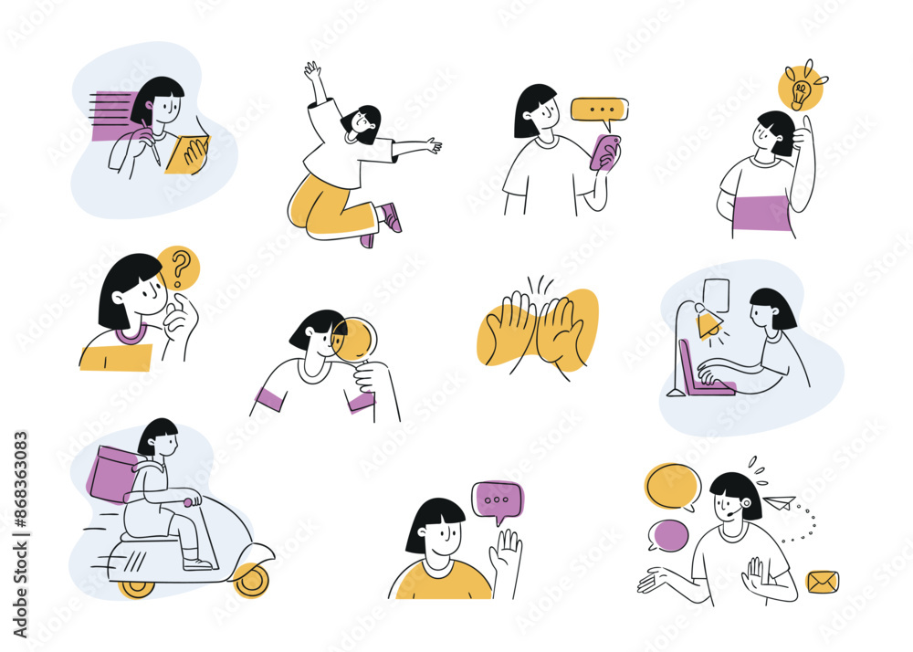 Illustration of delivery process and communication line art website characters (NGR044) Illustration of delivery process and communication line art website characters (NGR044)