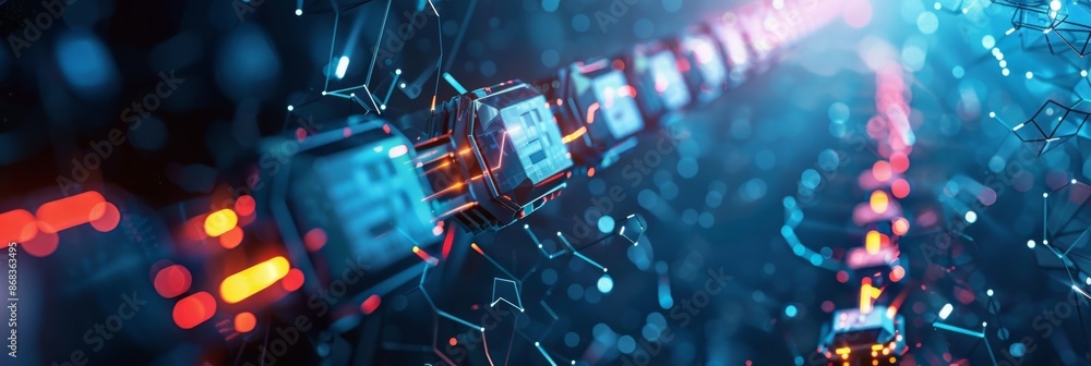 Blockchain Technology, a futuristic abstract background with neon lights and digital elements, highlighting blockchain technology Blockchain Technology, a futuristic abstract background with neon lights and digital elements, highlighting blockchain technology