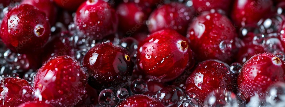 Vibrant Red Berries in Close-up with Drops of Water Vibrant Red Berries in Close-up with Drops of Water