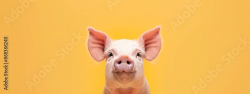 Pig isolated on a light yellow background. Farm animal. Blank backdrop with space for text