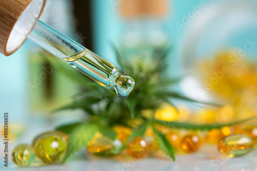 Wallpaper Mural Oil cbd in a glass bottle, with a pipette, Medical marijuana concept Torontodigital.ca