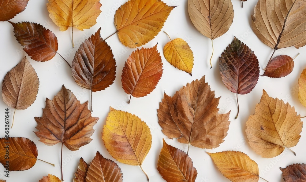 Autumn Leaves Collection: Vibrant Orange and Brown Leaves on a White Background Autumn Leaves Collection: Vibrant Orange and Brown Leaves on a White Background