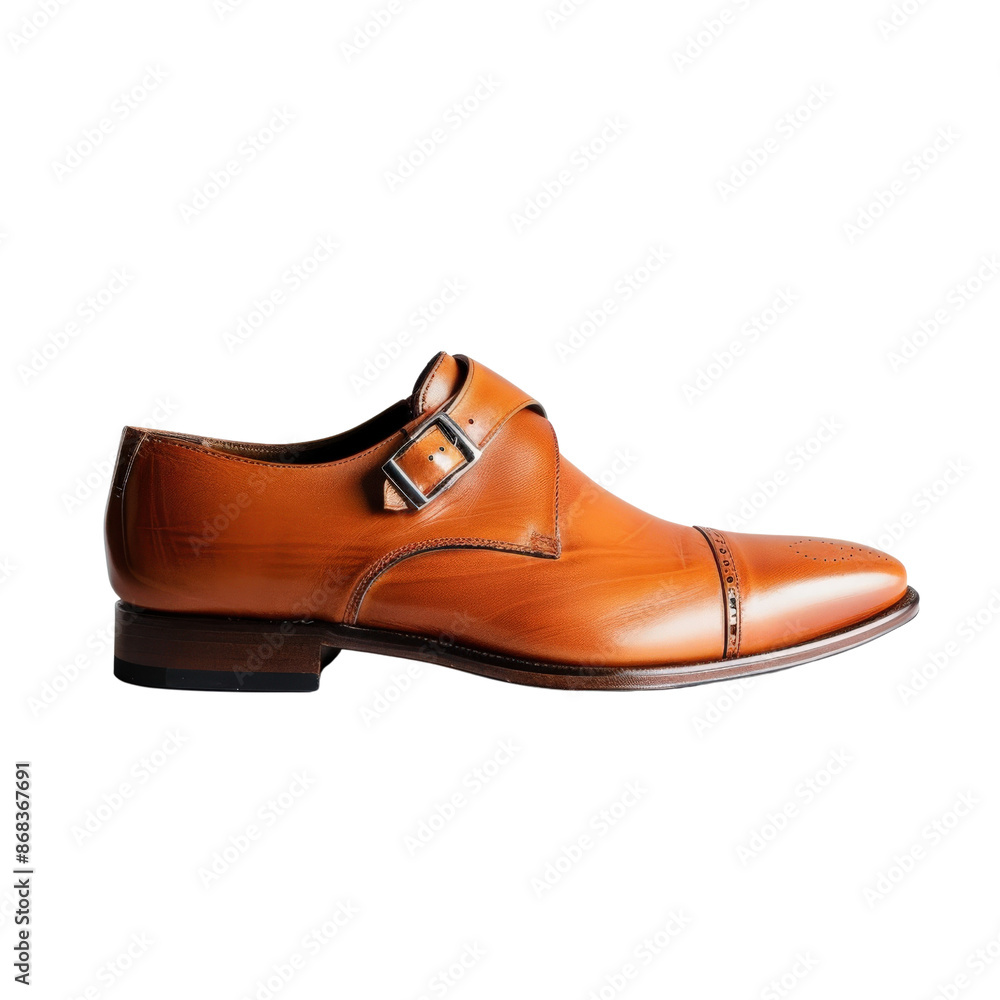 Elegant brown leather dress shoe with double buckle strap, isolated on white background. Perfect for formal and business attire. Elegant brown leather dress shoe with double buckle strap, isolated on white background. Perfect for formal and business attire.