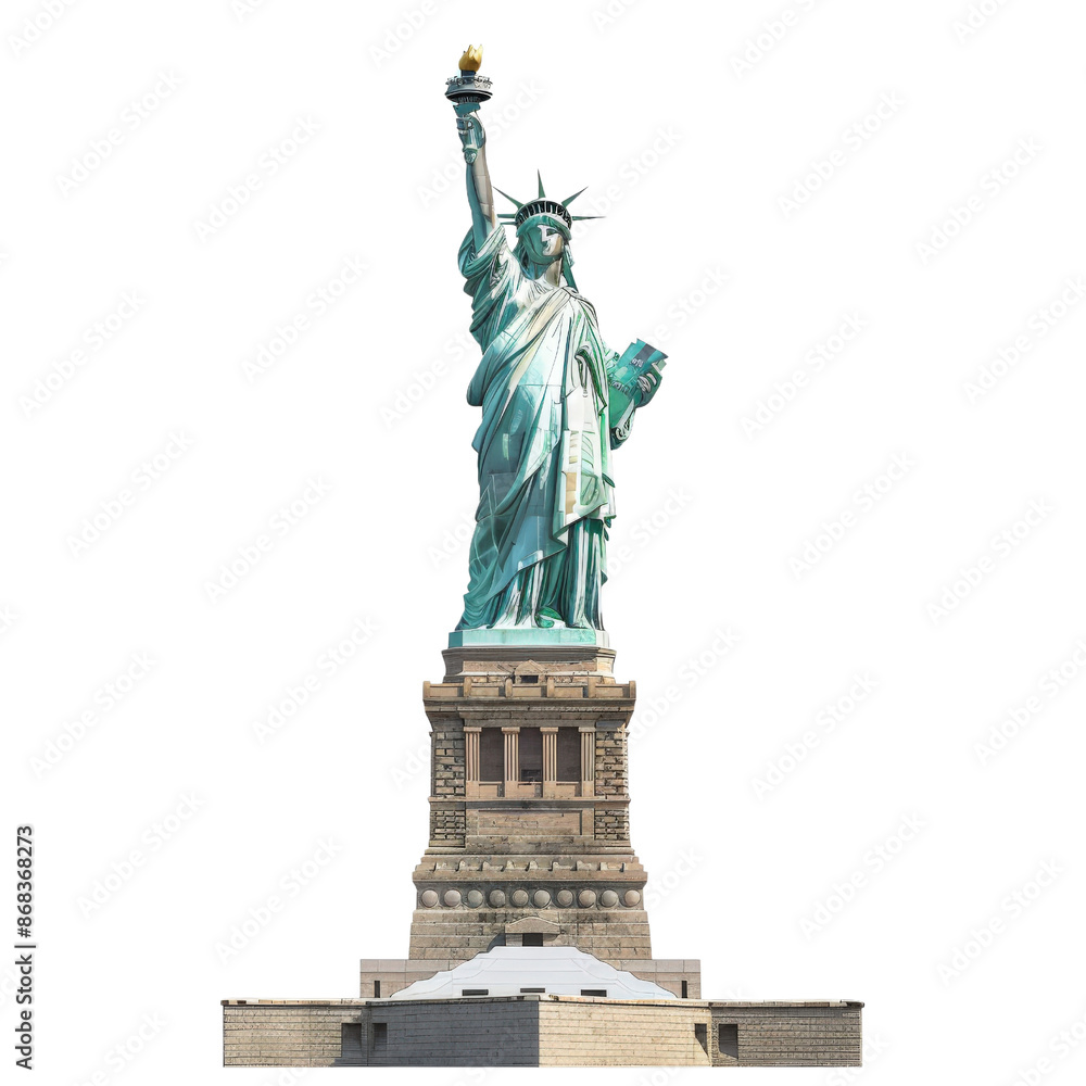 Obraz premium The Statue of Liberty, an iconic symbol of freedom and democracy, standing tall on Liberty Island in New York Harbor.