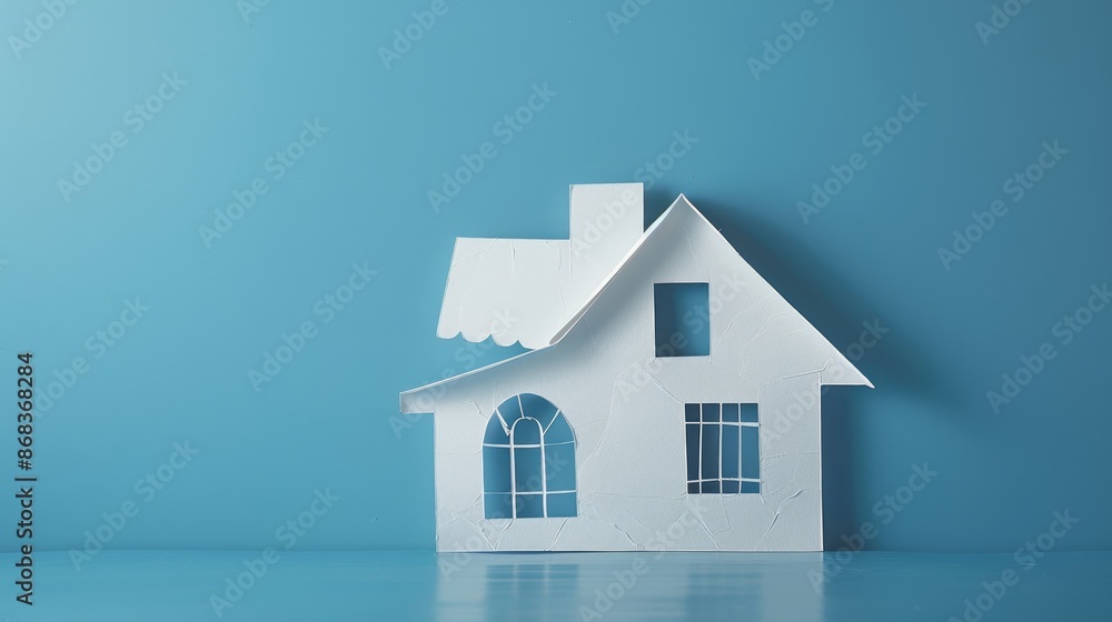 A house made of paper. Origami-style city houses with windows. The concept of buying and renting housing. Homeyness and comfort. A house made of paper. Origami-style city houses with windows. The concept of buying and renting housing. Homeyness and comfort.