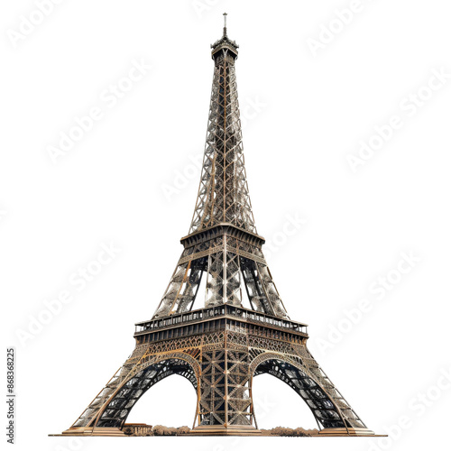 Stunning view of the iconic Eiffel Tower in Paris, France, showcasing intricate architectural details of this famous landmark.