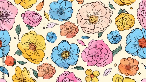 Doodle Theme Flowers Cute Generative AI