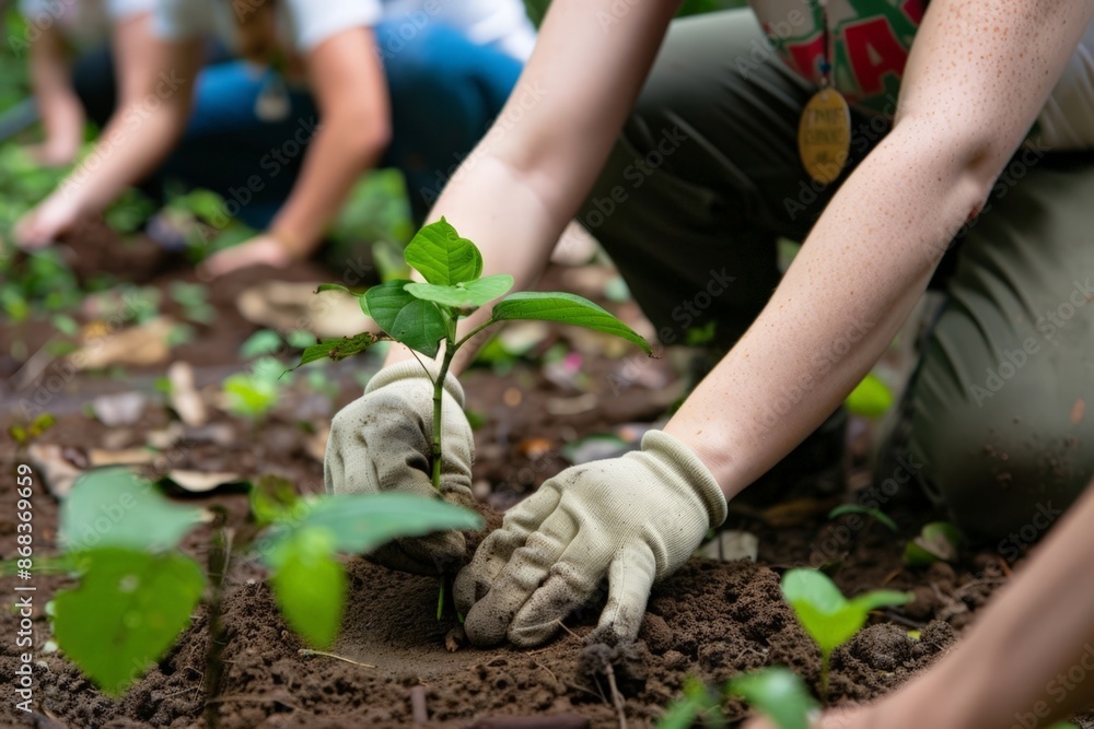 Gardening Hands Planting Seedling in Soil Gardening Hands Planting Seedling in Soil