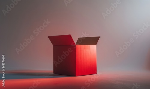 Red Gift Box with Open Flaps on White Background