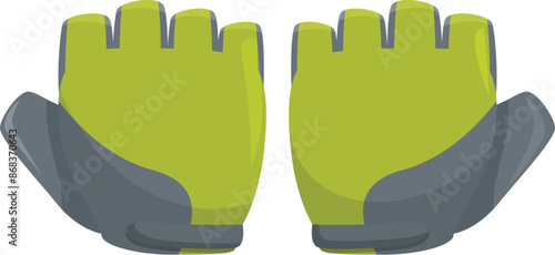 Green fitness gloves with open fingers protecting hands during workout