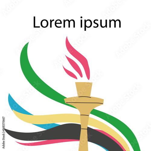 Sport torch with colorful wavy stripes banner. For invitation, flyers.