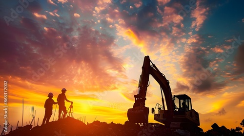 Wallpaper Mural Construction Workers Silhouetted Against Sunset Torontodigital.ca
