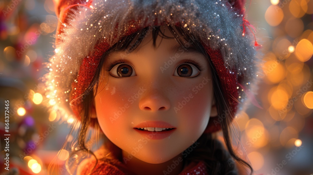 A Close up of a Young Girl with a Santa Hat on Her Head - Generative AI