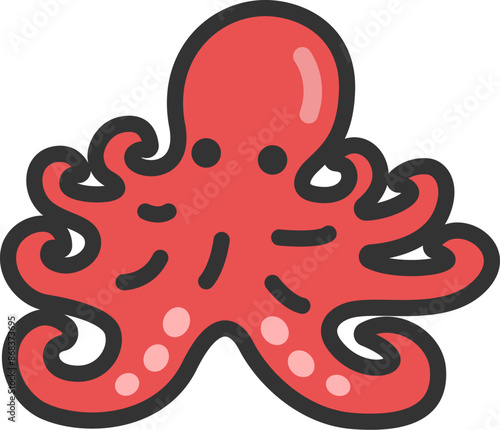 タコのアイコン（線画カラー）のイラスト
