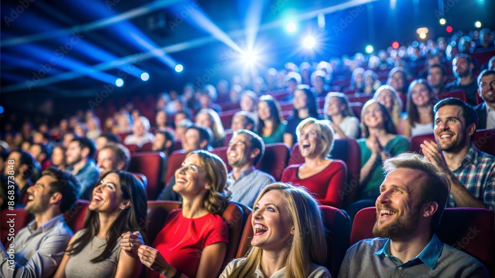 Fototapeta premium Film Premiere Audience Blur: A blurred background of an audience at a film premiere, with people excited to see the movie. 