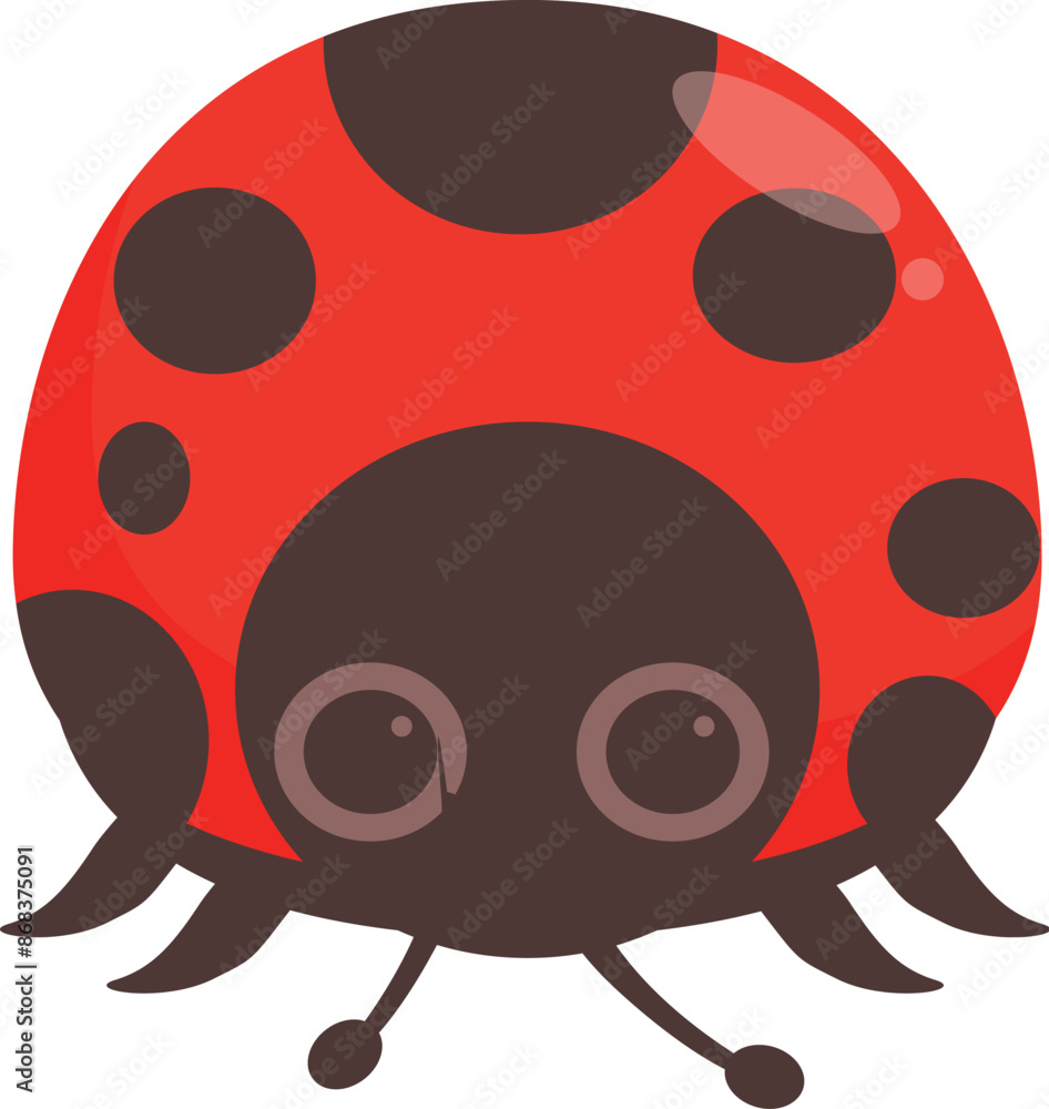Fototapeta premium Charming cartoon ladybug is crawling with a shiny red shell and black spots