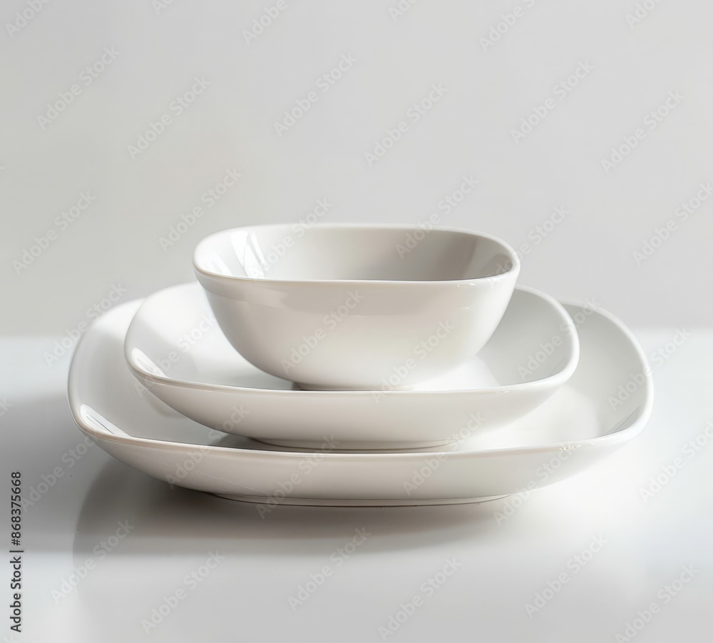 Modern White Ceramic Bowl Set on White Surface Modern White Ceramic Bowl Set on White Surface