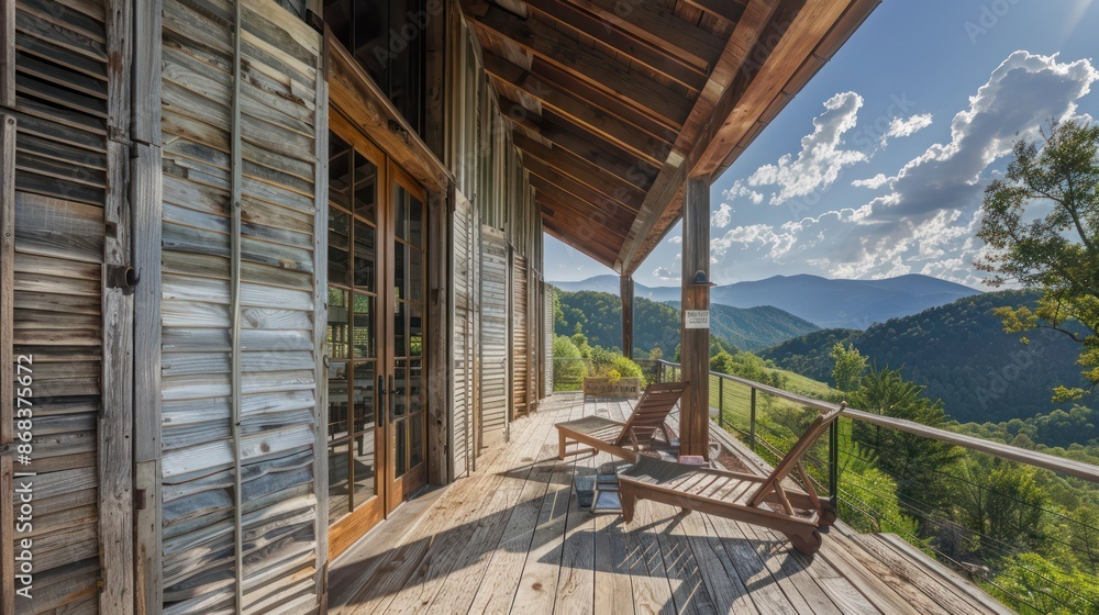 mountain retreat with Bahama shutters made from reclaimed barn wood, blending sustainability with rustic charm mountain retreat with Bahama shutters made from reclaimed barn wood, blending sustainability with rustic charm