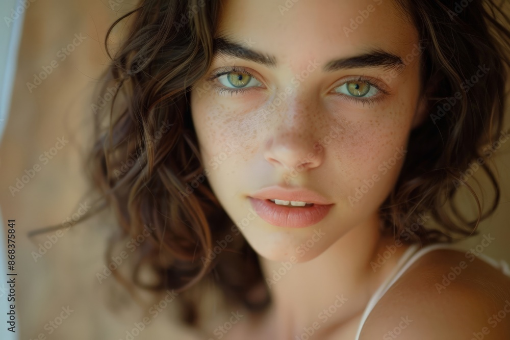 Girl with Green Eyes and Freckles, Close-up Portrait with Soft Focus Girl with Green Eyes and Freckles, Close-up Portrait with Soft Focus