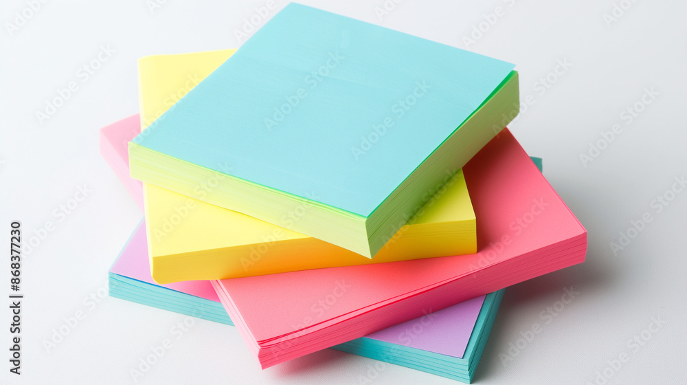 Stacks of multicolored sticky notes on a white background Stacks of multicolored sticky notes on a white background