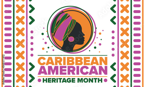 Caribbean American Heritage Month in June. Culture Month to the people of America. Celebrate annual with festival. Happy holiday. Poster, card, banner and background. Vector illustration