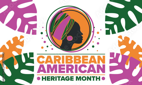 Caribbean American Heritage Month in June. Culture Month to the people of America. Celebrate annual with festival. Happy holiday. Poster, card, banner and background. Vector illustration