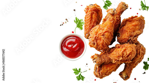 Fried chicken with tomato ketchup on transparent background photo