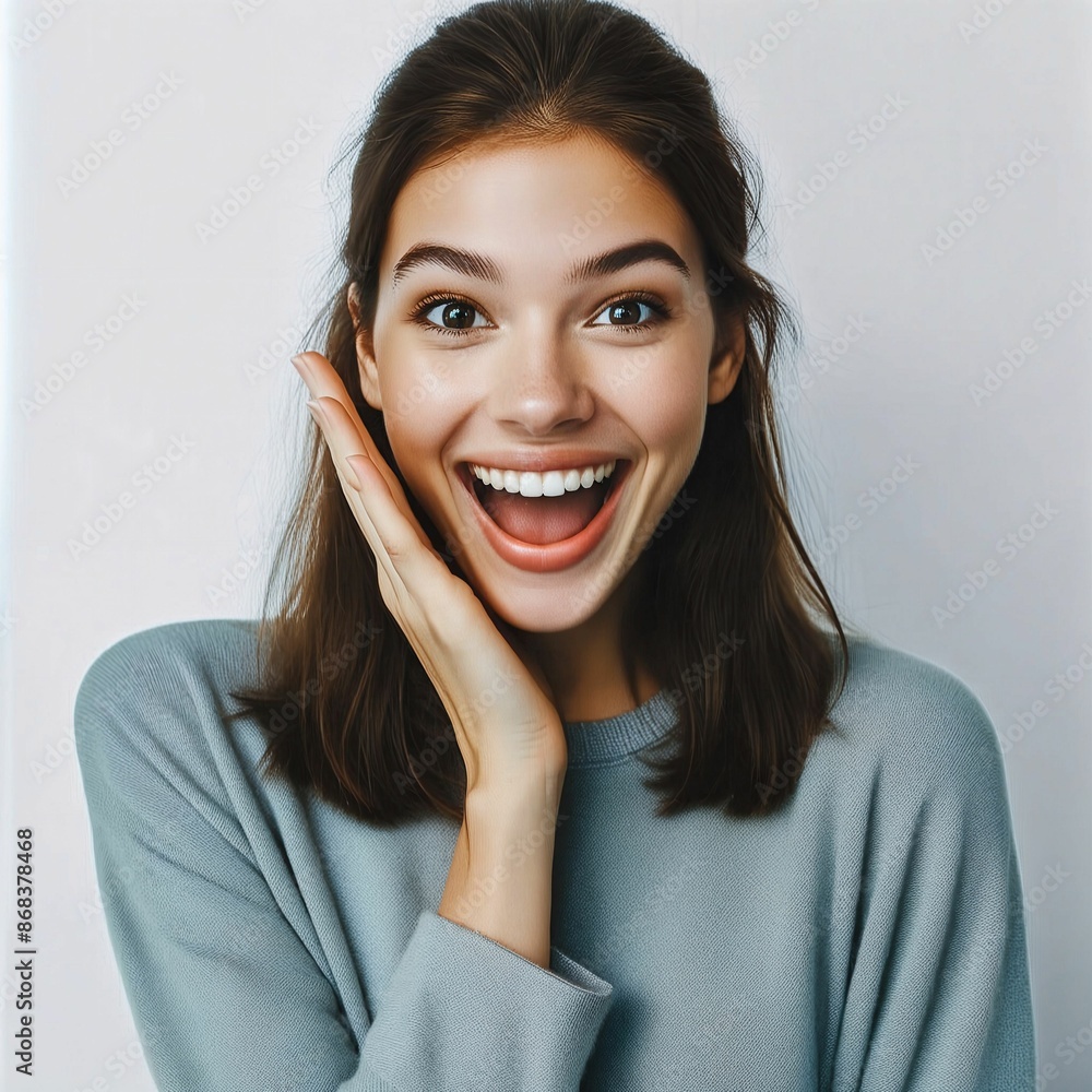 Amazed surprised impressed astonished woman. Close up. Happy and smiling. Unexpected news. Positively shocked. Yeah. Wow. Plain background. Advertisement. Cheerful. Satisfied. Positive. Generative AI Amazed surprised impressed astonished woman. Close up. Happy and smiling. Unexpected news. Positively shocked. Yeah. Wow. Plain background. Advertisement. Cheerful. Satisfied. Positive. Generative AI