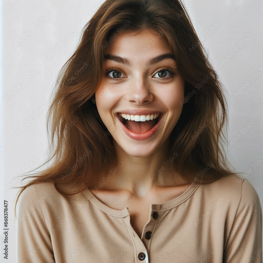 Amazed surprised impressed astonished woman. Close up. Happy and smiling. Unexpected news. Positively shocked. Yeah. Wow. Plain background. Advertisement. Cheerful. Satisfied. Positive. Generative AI Amazed surprised impressed astonished woman. Close up. Happy and smiling. Unexpected news. Positively shocked. Yeah. Wow. Plain background. Advertisement. Cheerful. Satisfied. Positive. Generative AI