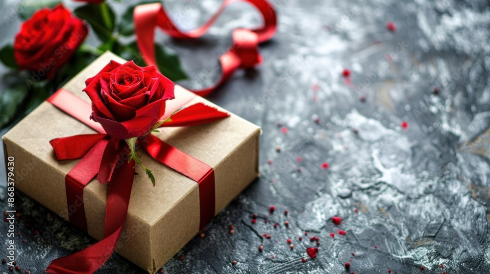 beautifully wrapped gift box. The gift box is wrapped in light brown paper and decorated with a red ribbon beautifully wrapped gift box. The gift box is wrapped in light brown paper and decorated with a red ribbon
