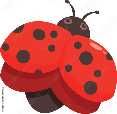 Cartoon ladybug spreading its wings, ready to take flight