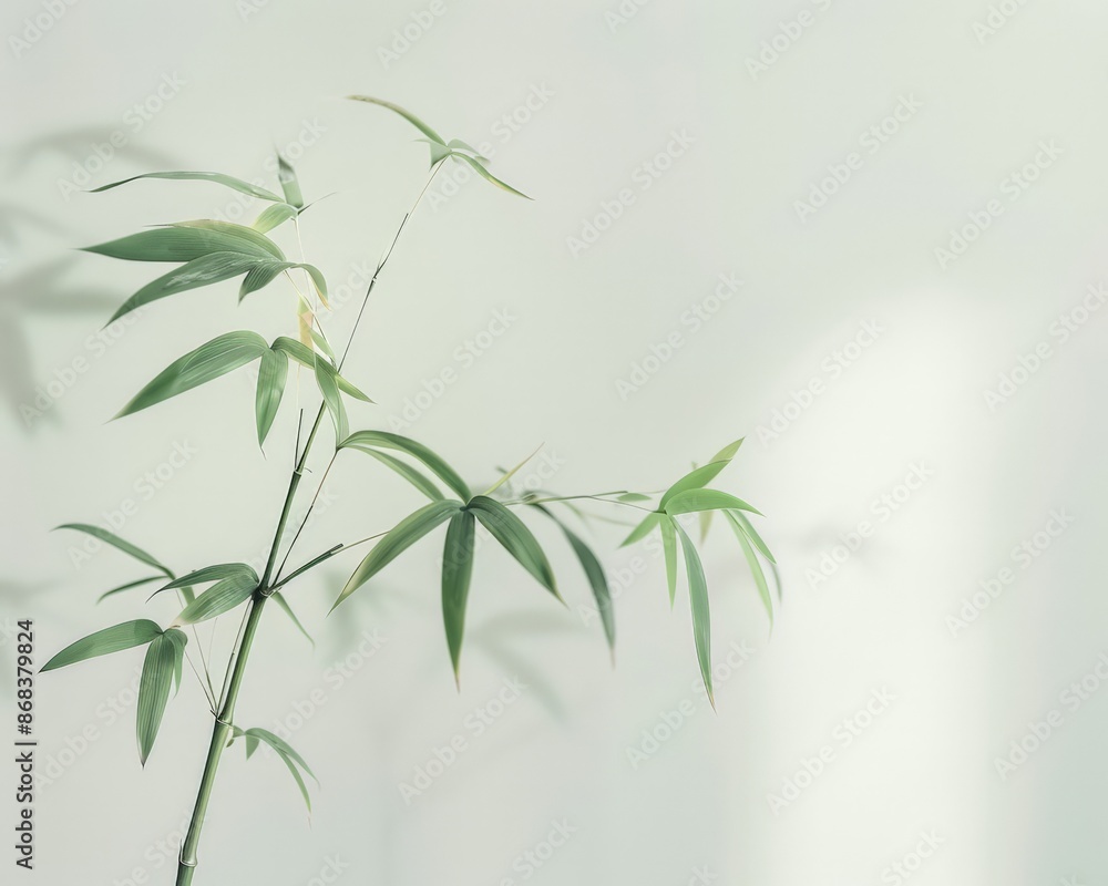 Bamboo Plant with Green Leaves against a White Background Bamboo Plant with Green Leaves against a White Background