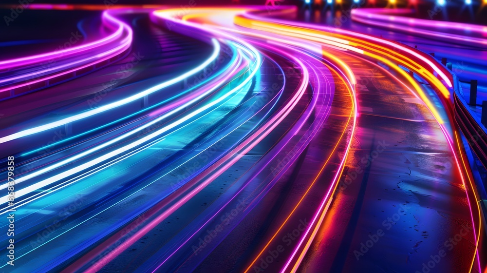 Abstract Neon Lights Trails on a Winding Road Abstract Neon Lights Trails on a Winding Road