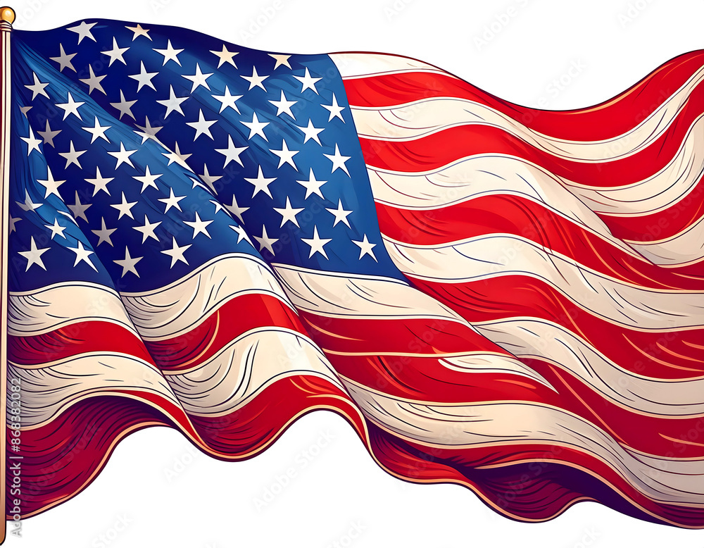 Fototapeta premium A US flag blows in the wind