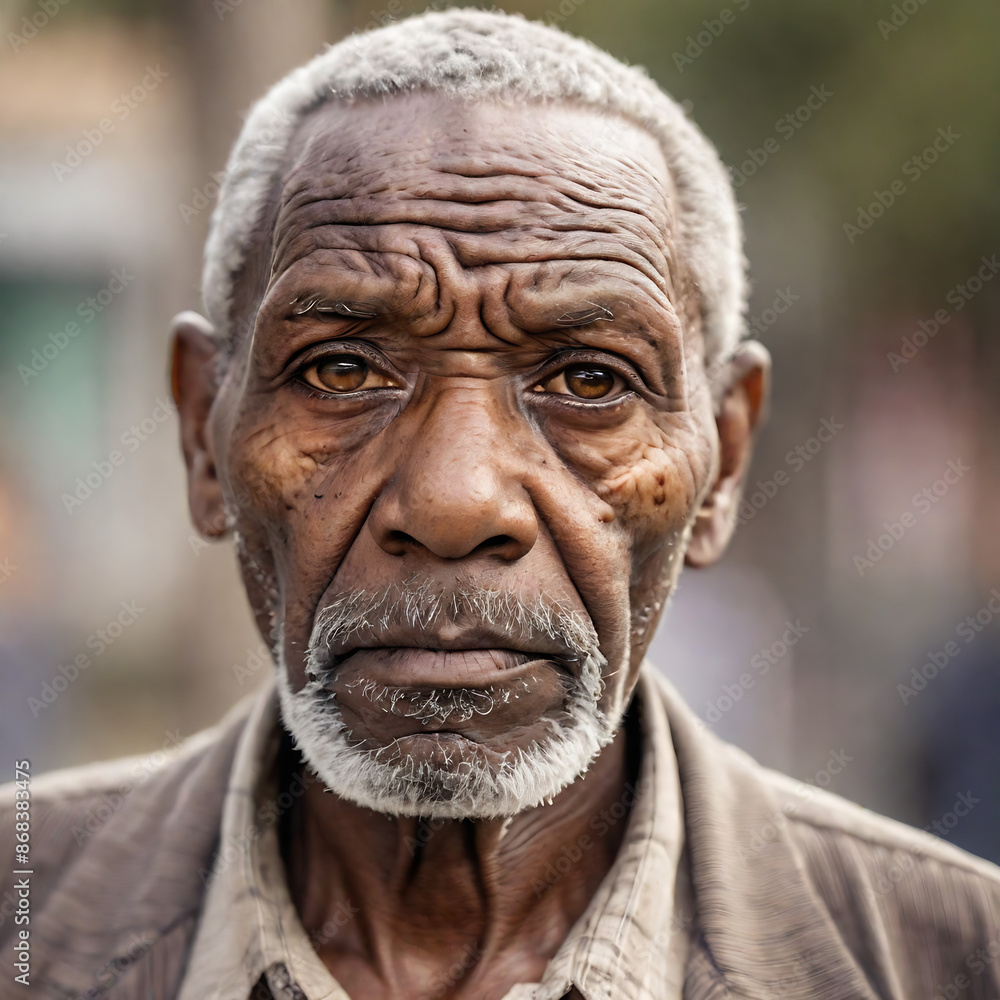 Portrait of an old black man with wrinkles and beard, looking serious into the camera, Portrait of an old black man with wrinkles and beard, looking serious into the camera,