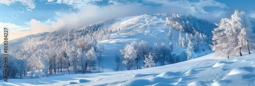 Snowy Mountain Landscape with Frosty Trees