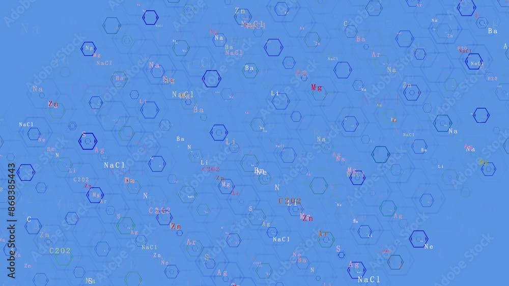 Looped Blue Background with Chemical Formulas and Element Names Looped Blue Background with Chemical Formulas and Element Names