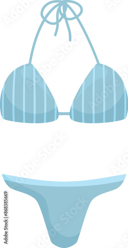 Blue striped bikini isolated on white background, swimwear for sunbathing and swimming