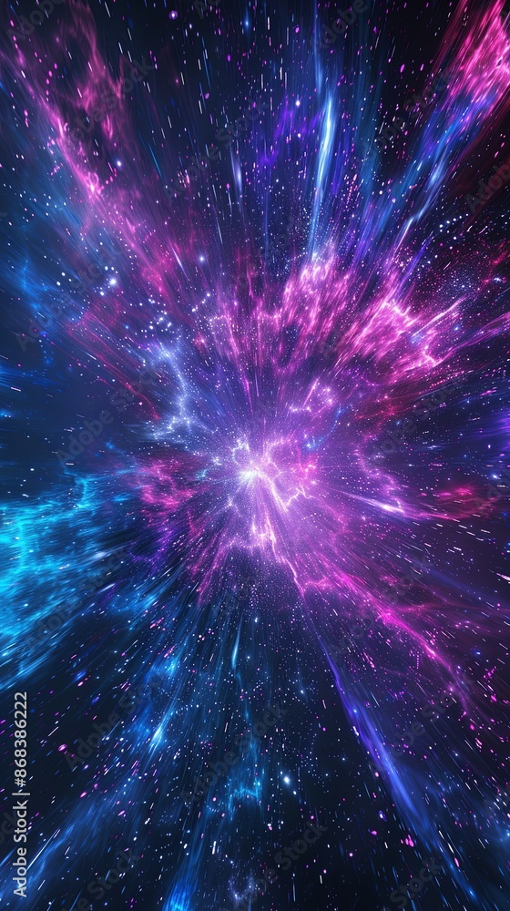 Abstract Blue And Purple Neon Glow Cosmic Explosion In Galaxy Abstract Blue And Purple Neon Glow Cosmic Explosion In Galaxy