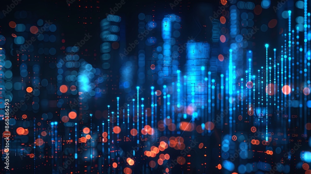 custom made wallpaper toronto digitalBlue Glowing Stock Market Chart Over Cityscape, Financial Security Concept