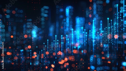 Wallpaper Mural Blue Glowing Stock Market Chart Over Cityscape, Financial Security Concept Torontodigital.ca