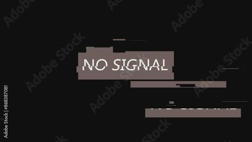The inscription on the black screen is No Signal. Glitches and artifacts, distortions and flickering. Looping, endless.